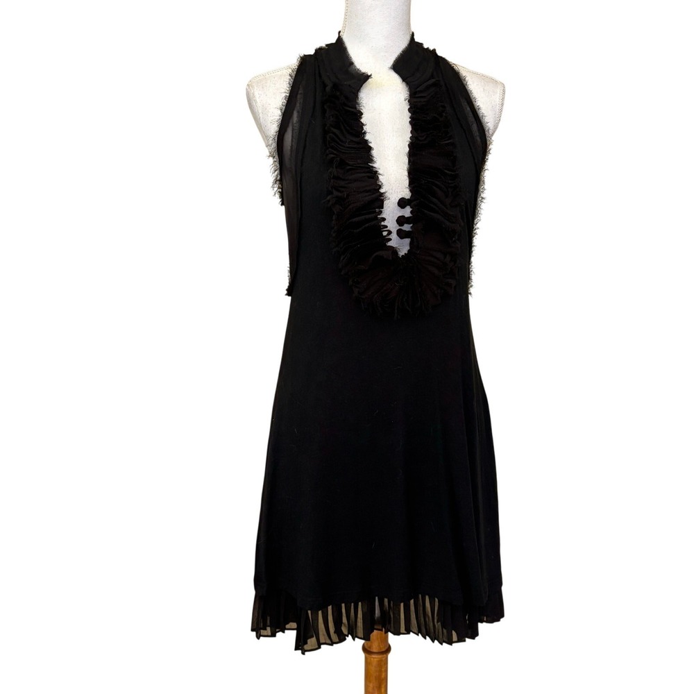 Ryu Black Ruffle Mesh Racerback Mini Dress RD3476 Small